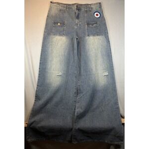 74 Is War Baggy Jeans Men's Size 38 Medium Wash Distressed Y2K Streetwear Denim